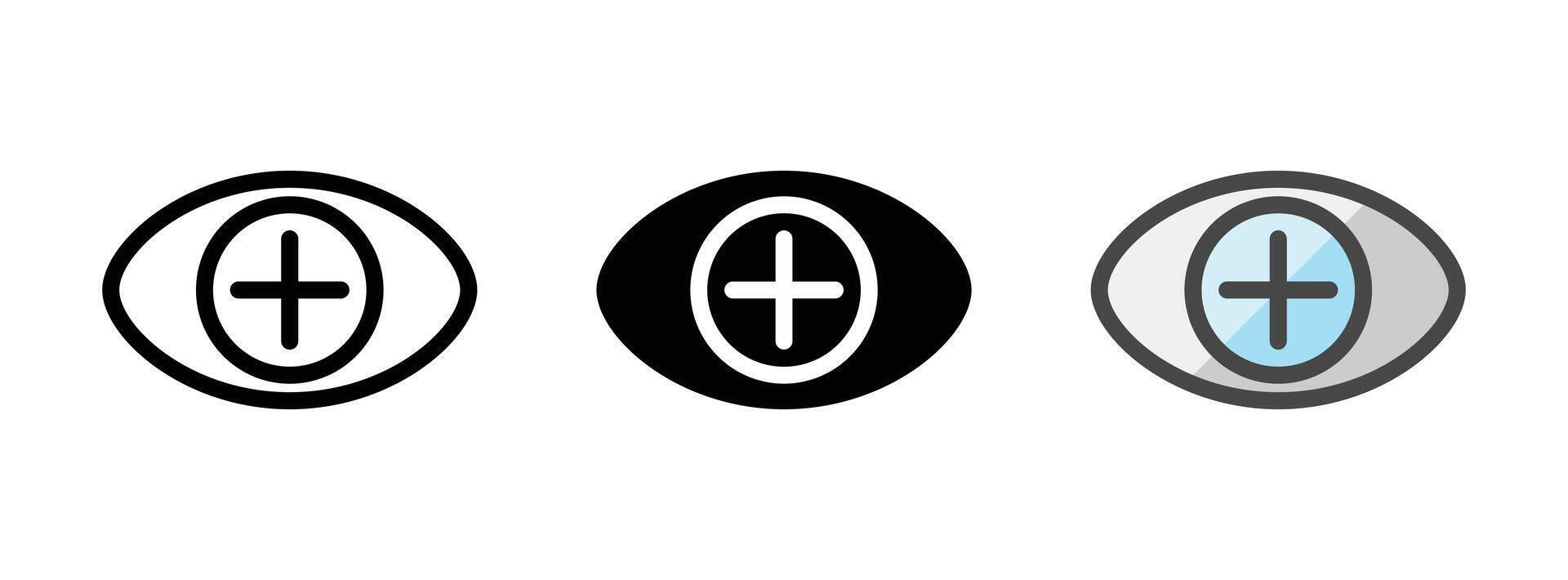 Multipurpose Plus Eye Vector Icon in Outline, Glyph, Filled Outline Style