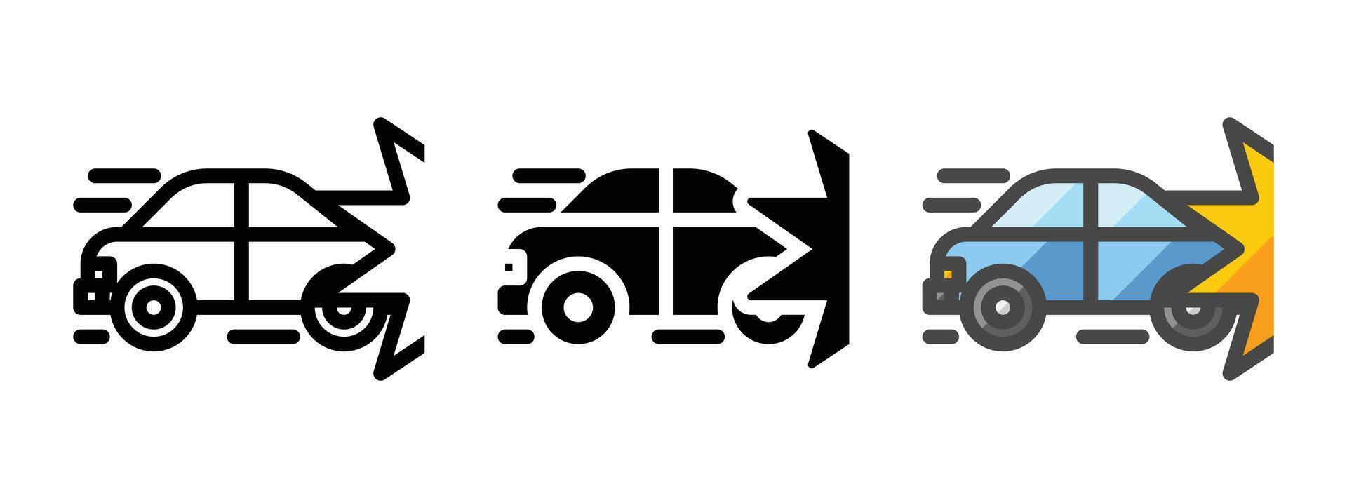 Multipurpose Car Accident Vector Icon in Outline, Glyph, Filled Outline Style