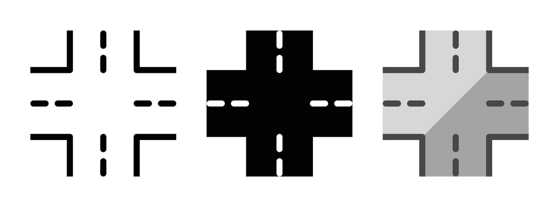 Multipurpose Crossroad Vector Icon in Outline, Glyph, Filled Outline Style