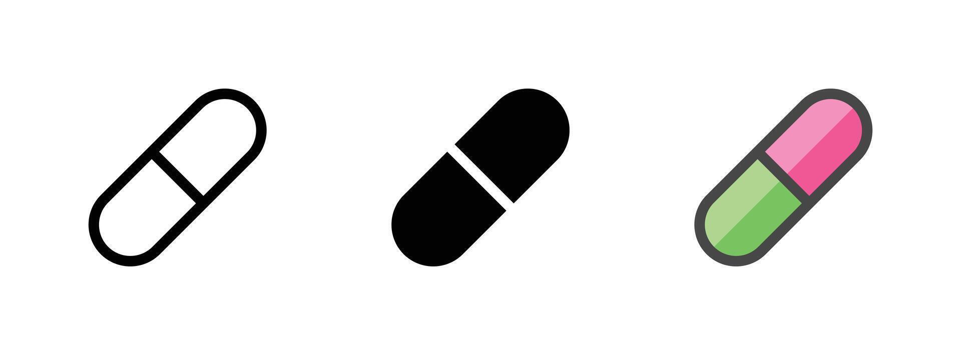 Multipurpose Pill Vector Icon in Outline, Glyph, Filled Outline Style