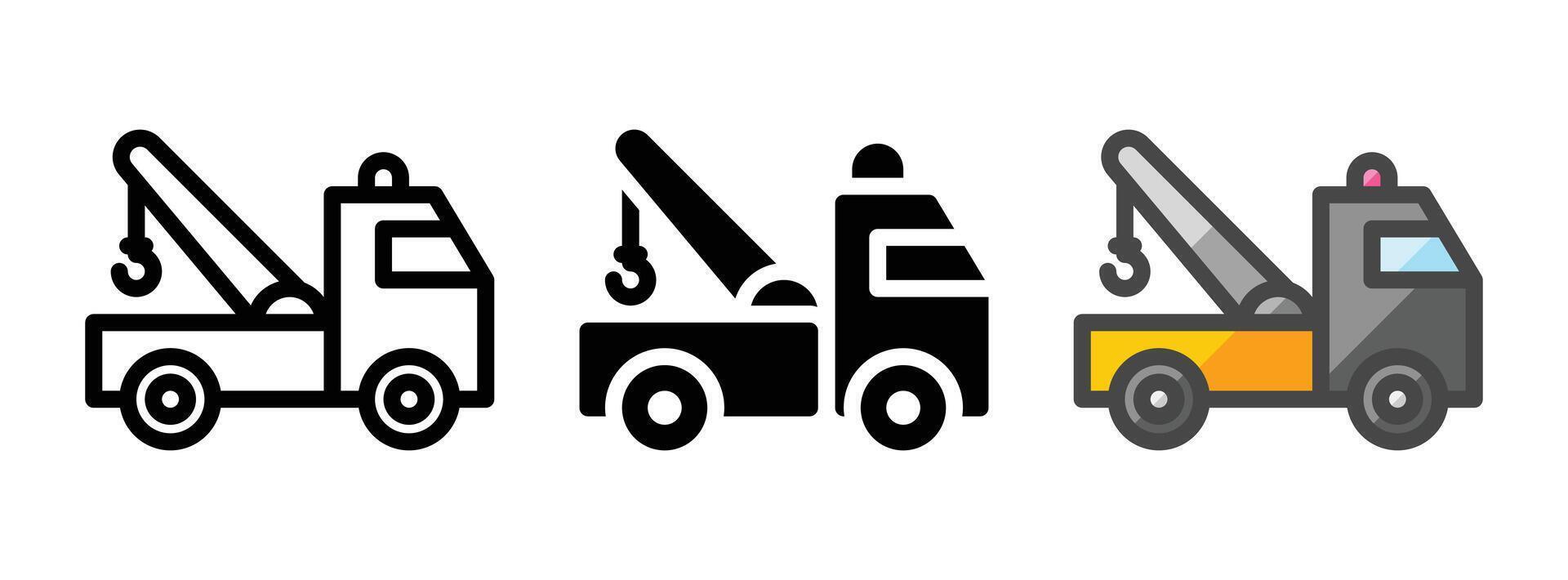 Multipurpose Tow Truck Vector Icon in Outline, Glyph, Filled Outline Style