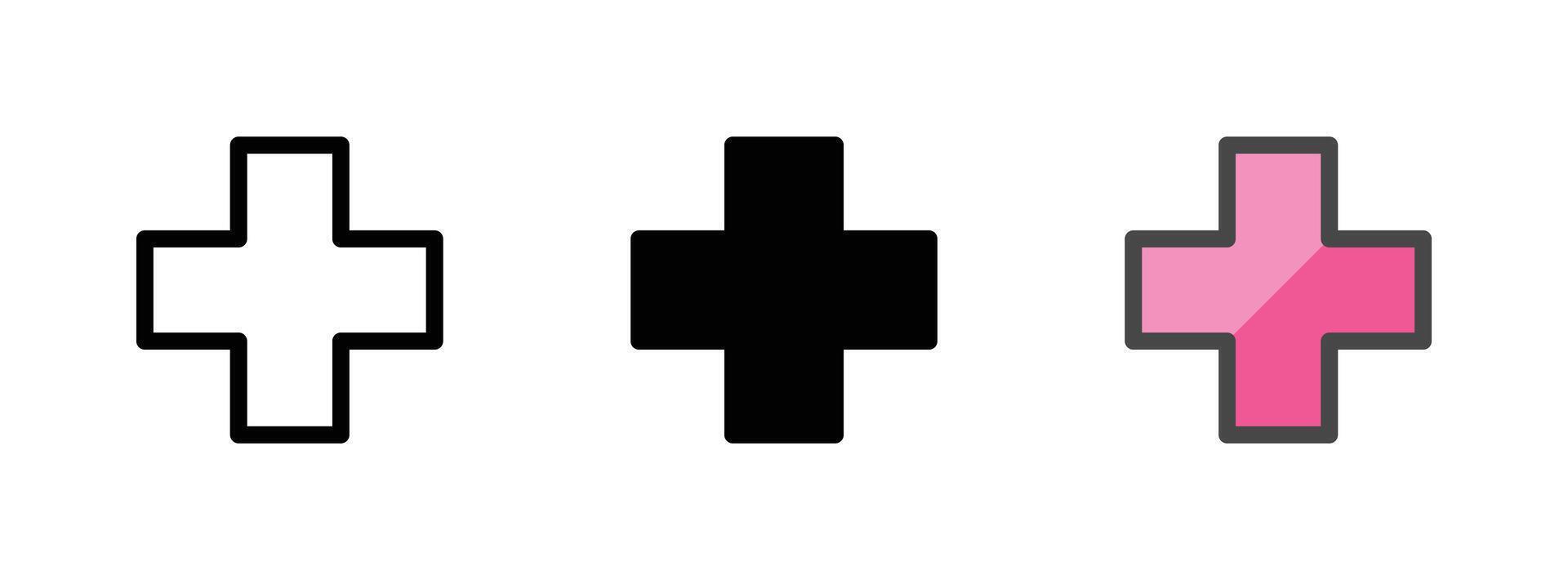 Multipurpose Red Cross Vector Icon in Outline, Glyph, Filled Outline Style