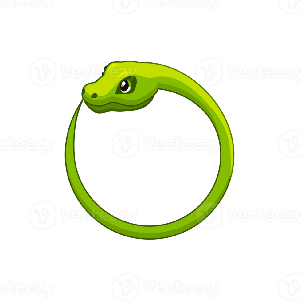 Green Snake frame. Cartoon snake curled in a ring. png