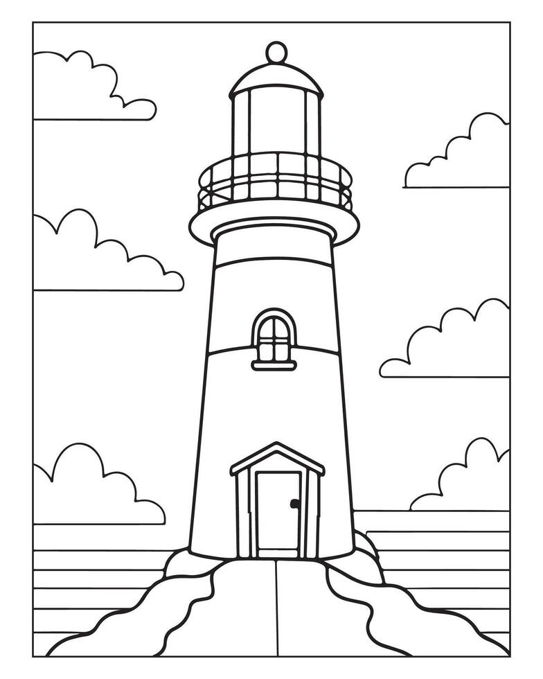 Light House Coloring Page, Kids Coloring Pages vector