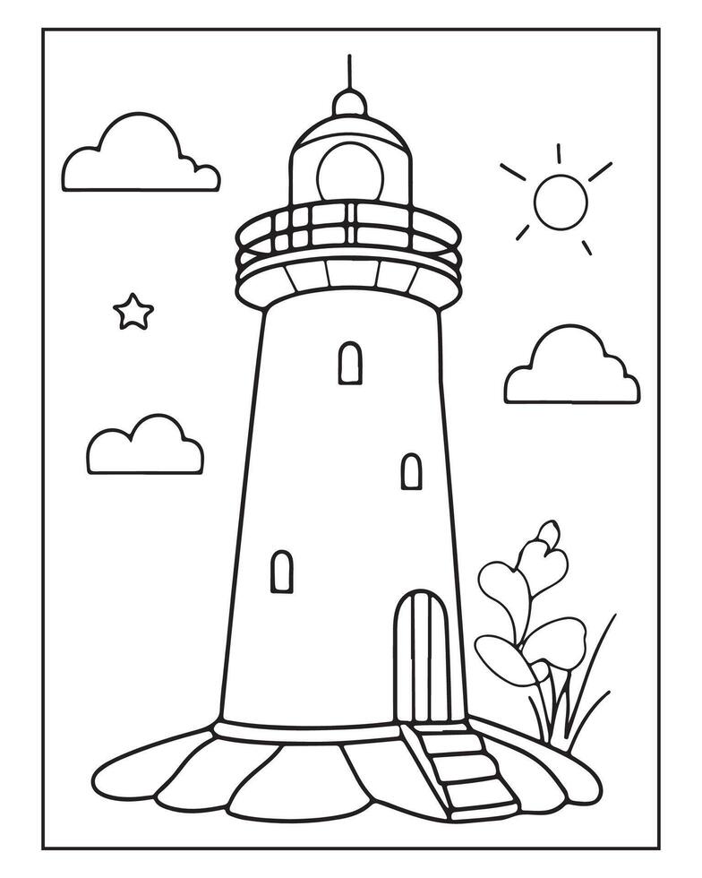 Light House Coloring Page, Kids Coloring Pages vector