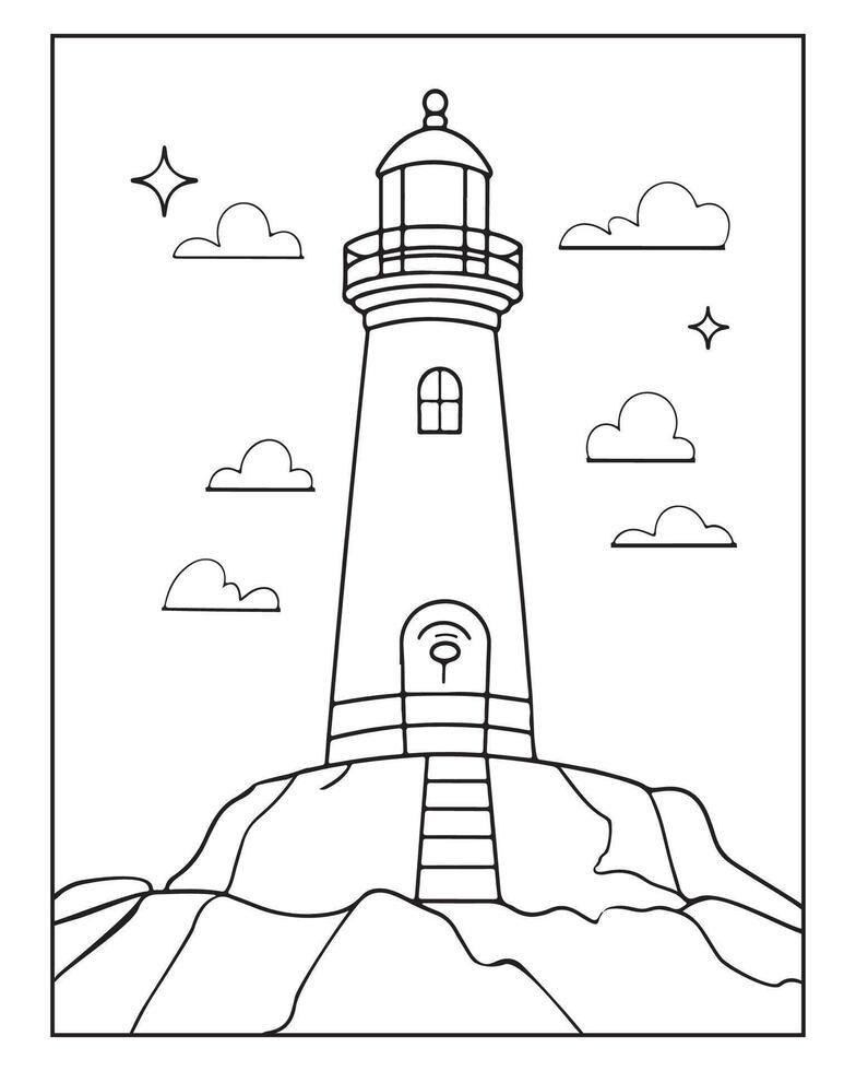 Light House Coloring Page, Kids Coloring Pages vector