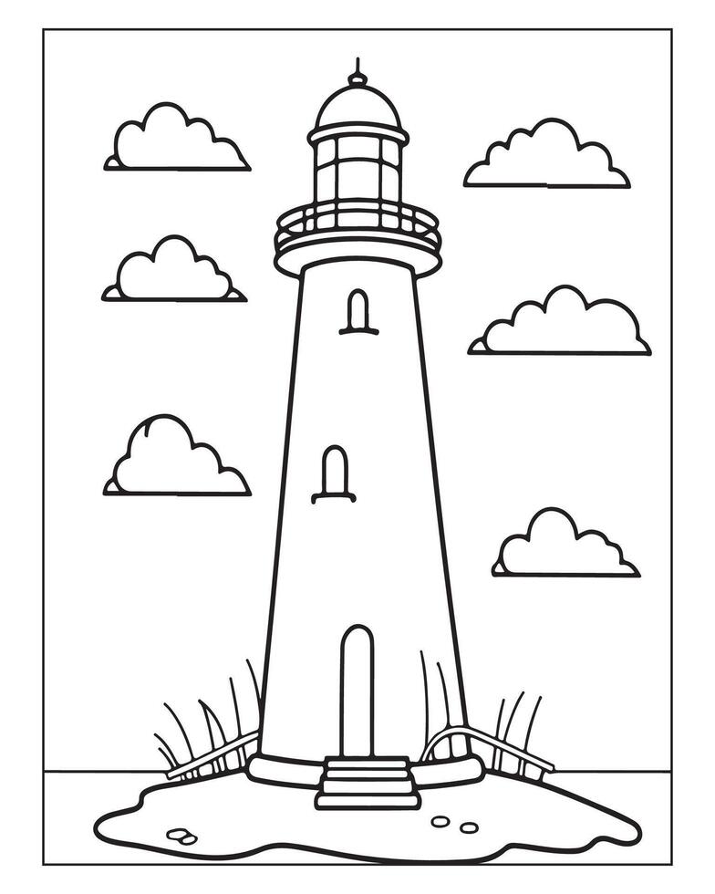 Light House Coloring Page, Kids Coloring Pages vector