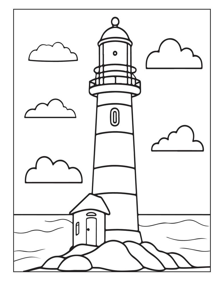 Light House Coloring Page, Kids Coloring Pages vector