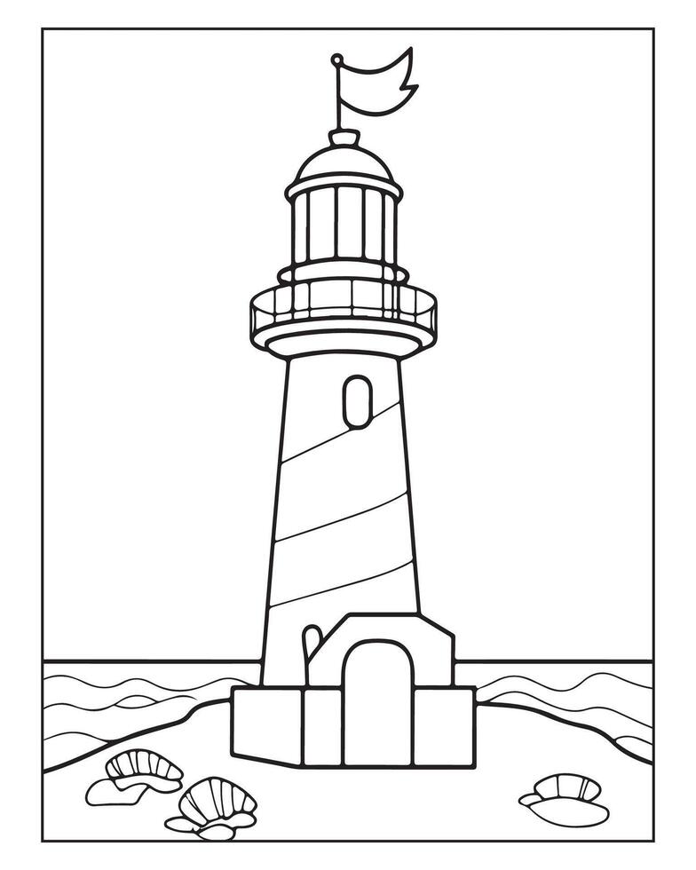 Light House Coloring Page, Kids Coloring Pages vector