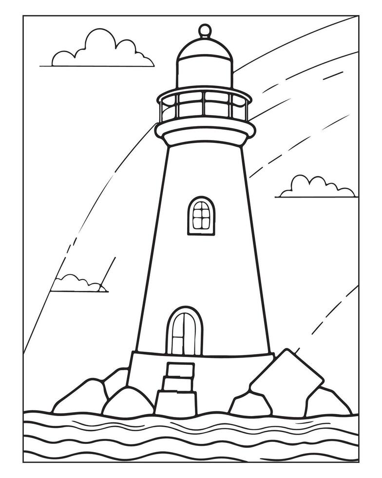 Light House Coloring Page, Kids Coloring Pages vector