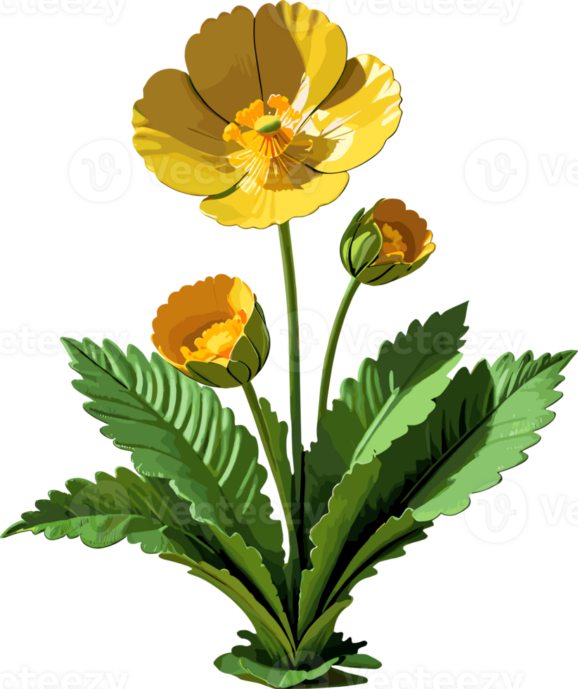 AI generated Yellow Bermuda Buttercup flower illustration isolated on transparent background, floral design element for card, spring decoration, summer, gardening, wildflowers,  botany png