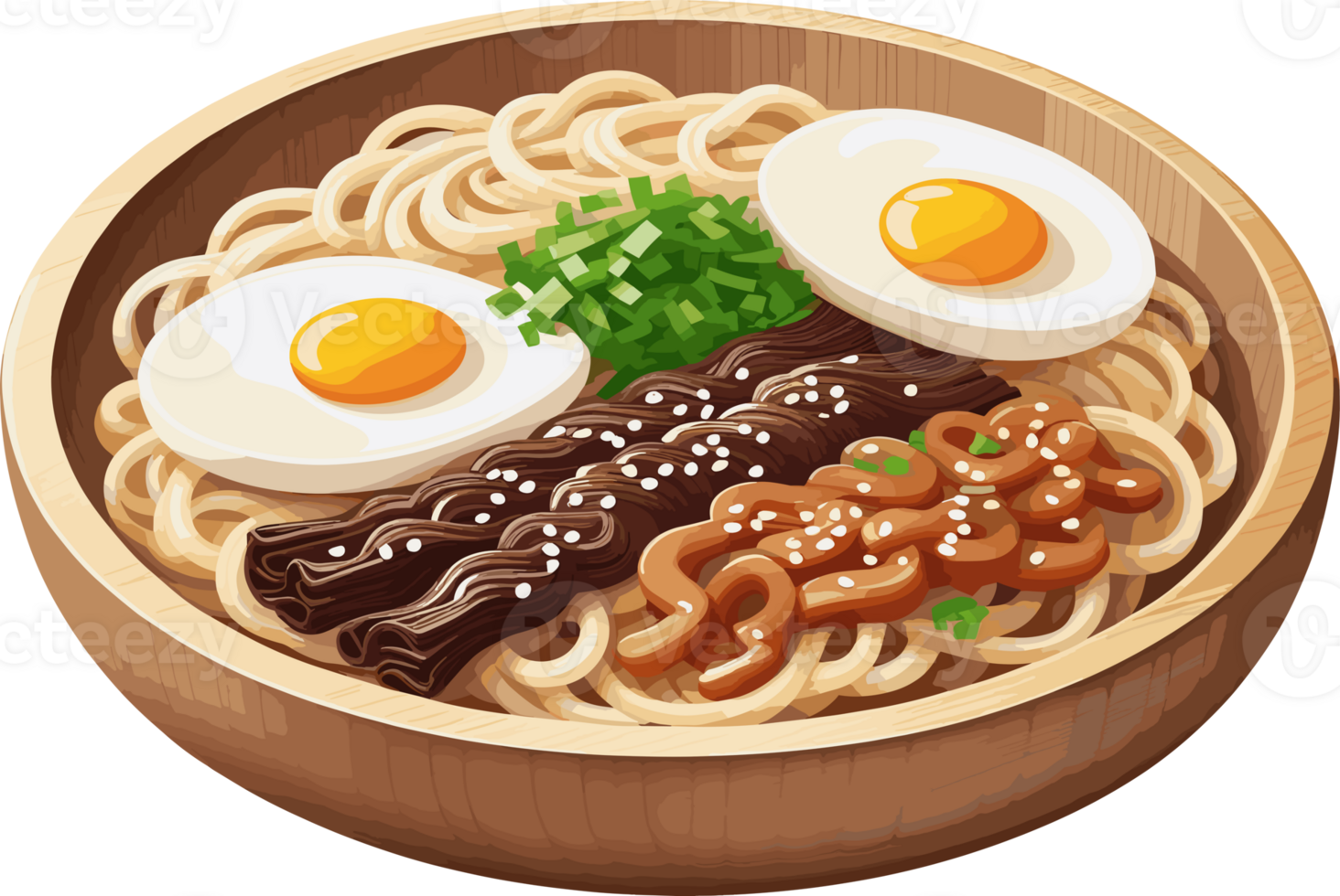 AI generated Isolated delicious pan fried noodles with meat, eggs, easy food recipe for kids, Asian dish idea, fusion food, cooking and kitchen decor, pasta, calories, nutrient, food clipart, homemade png