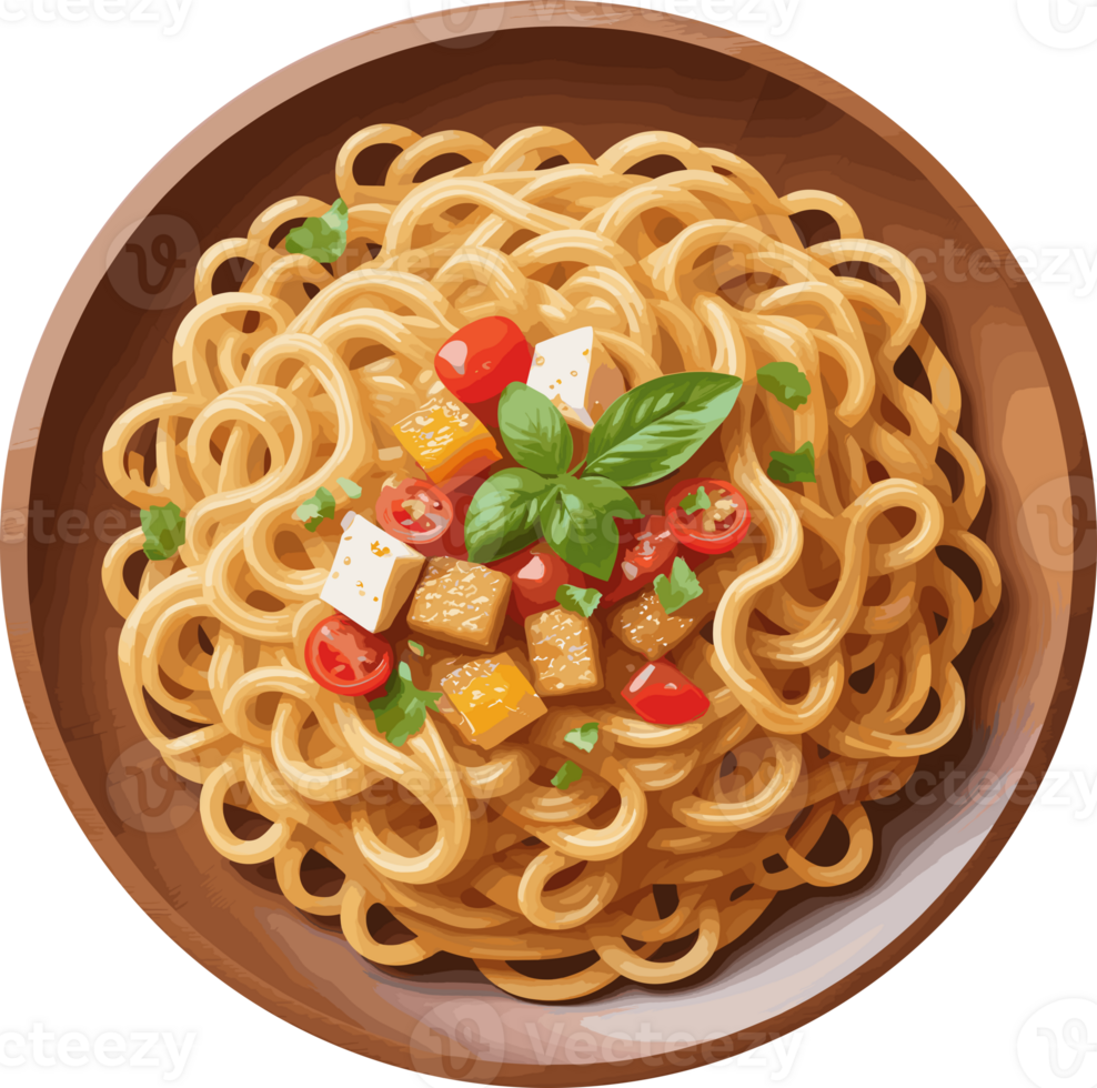 AI generated Delicious pan fried noodle recipe, illustration on transparent background, perfect design element for Asian food idea, fusion dish, cook and kitchen art, pasta, calories, health, nutrient png