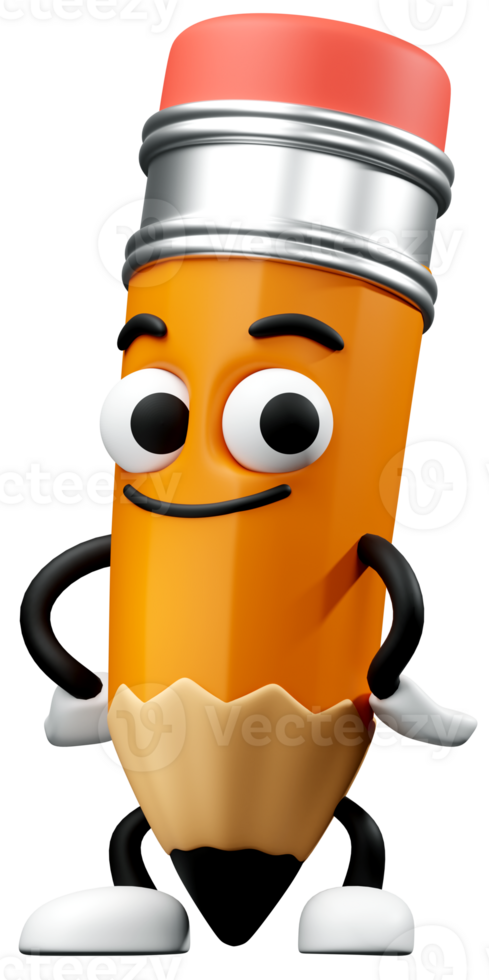 3D modeling cartoon pencil character mascot illustration. Back to school theme png