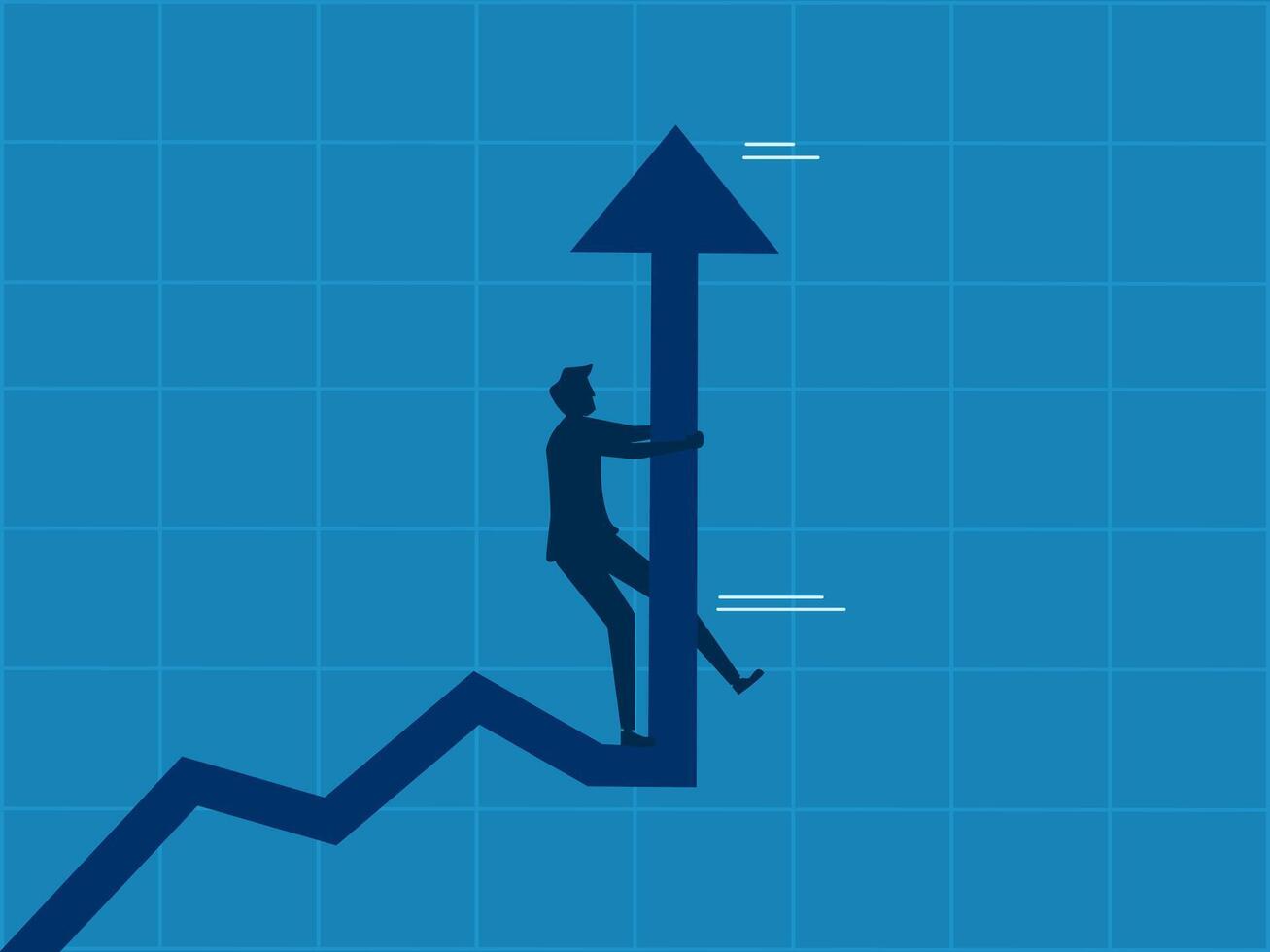 Growth or improvement. Businessman pulls graph to increase growth vector