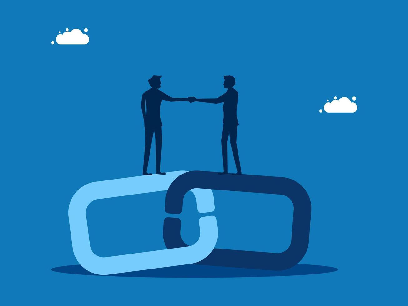 Agreed to join business. Businessmen holding hands on connecting chains vector