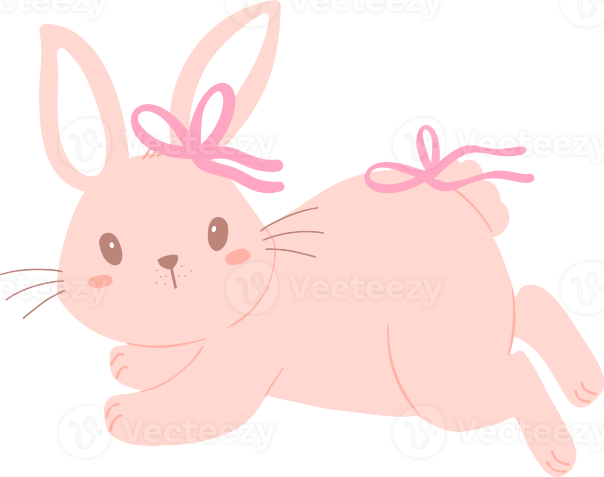 Bunny Rabbit Coquette with Pink Ribbon Bow Flat Design png