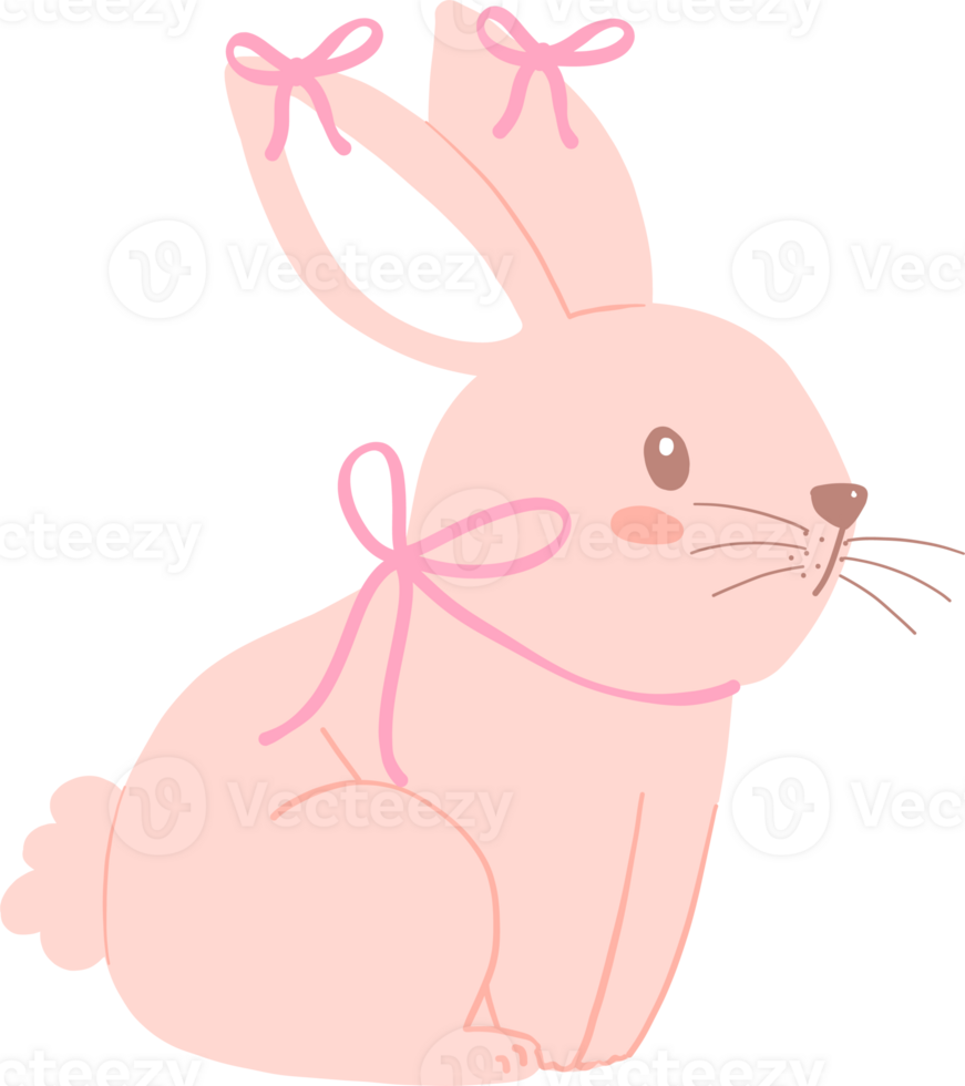 Bunny Rabbit Coquette with Pink Ribbon Bow Flat Design png