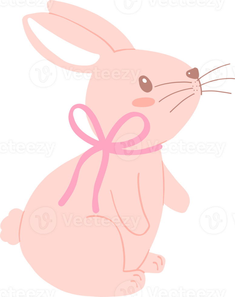 Bunny Rabbit Coquette with Pink Ribbon Bow Flat Design png