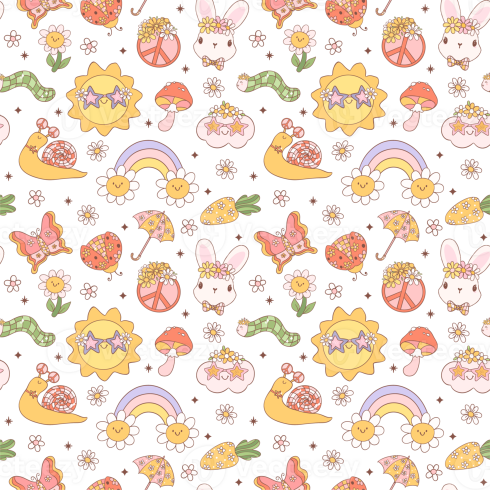 Retro spring pattern seamless doodle png