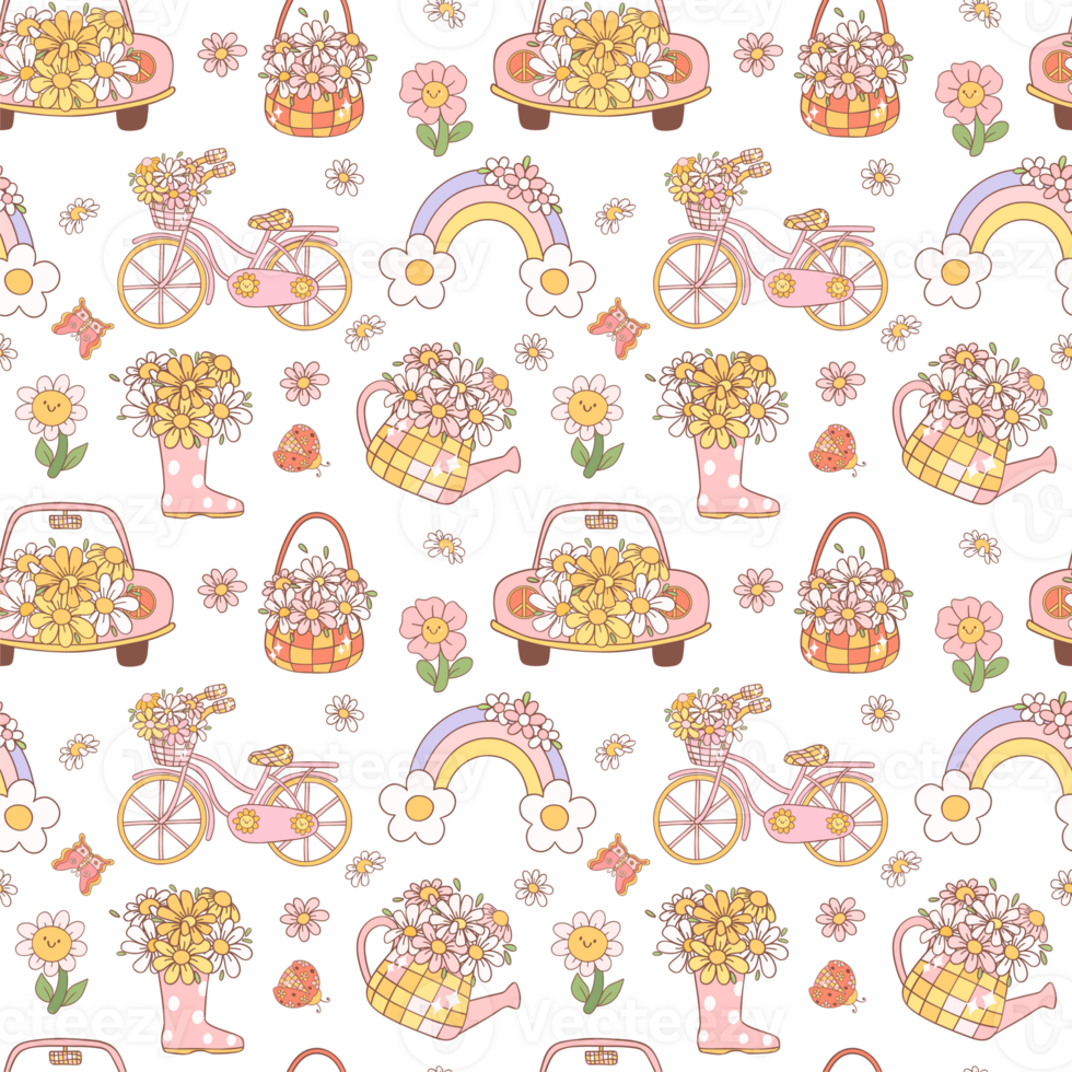 Retro spring pattern seamless doodle png