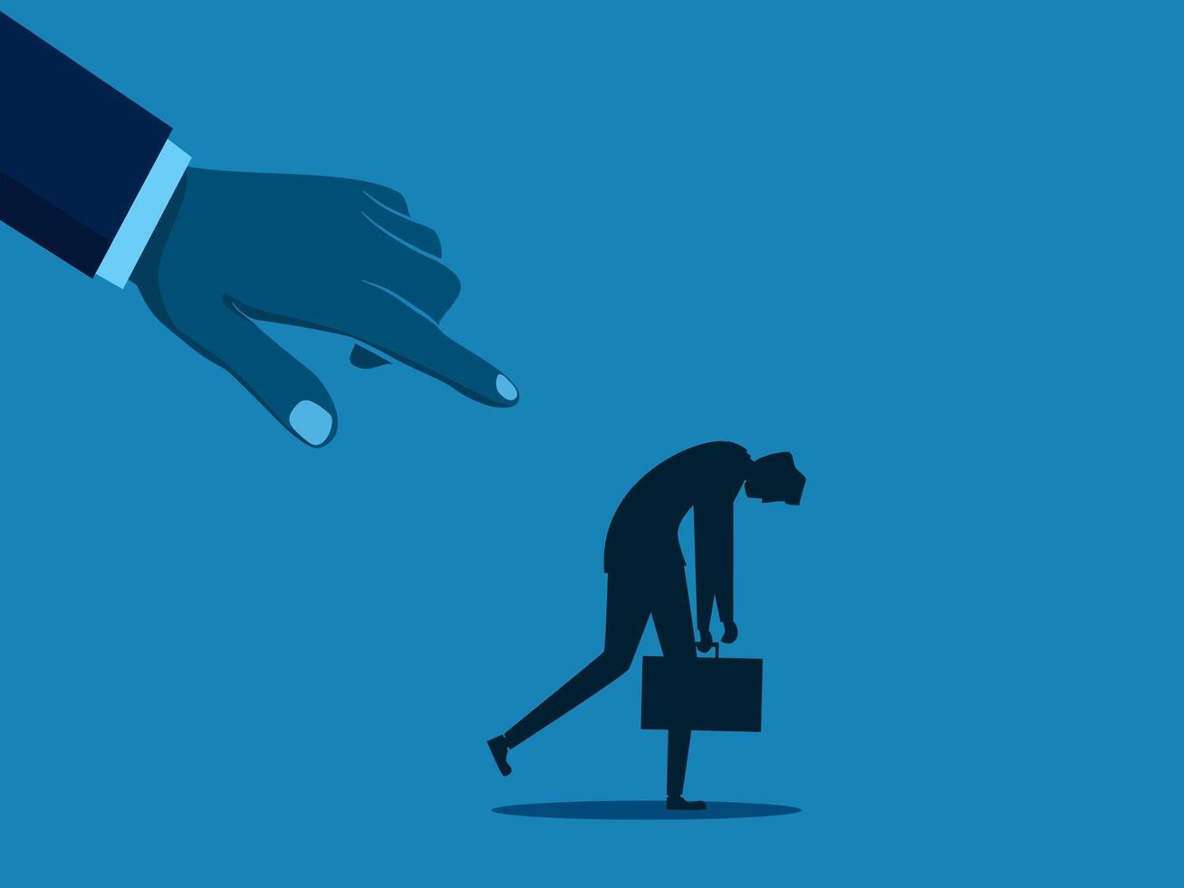 Boss hand points and scolds depressed businessman employee vector