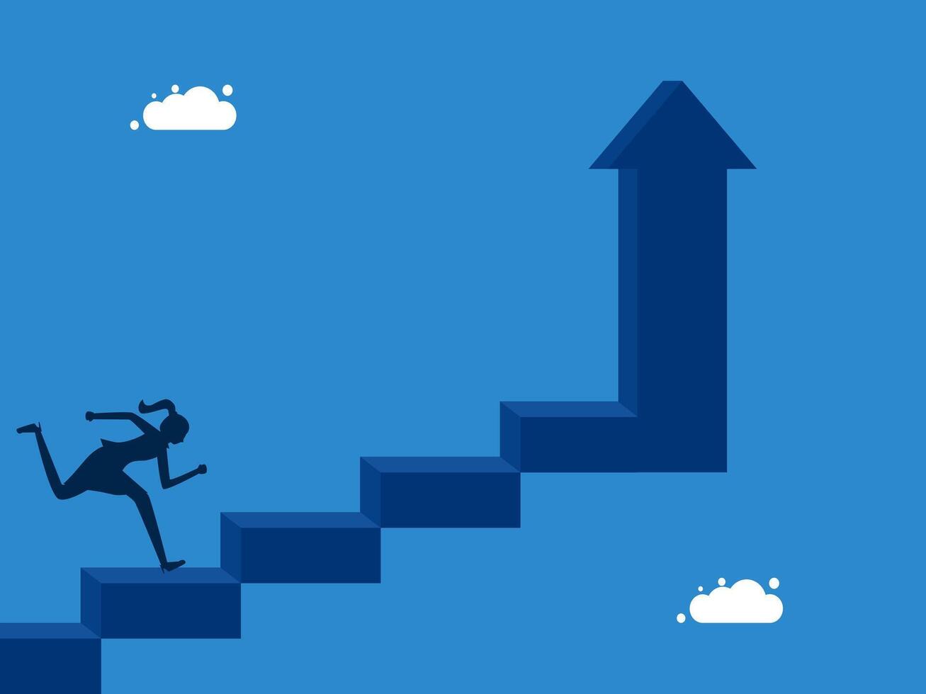 Development. Businessman ascends the ladder of success with an arrow pointing up vector