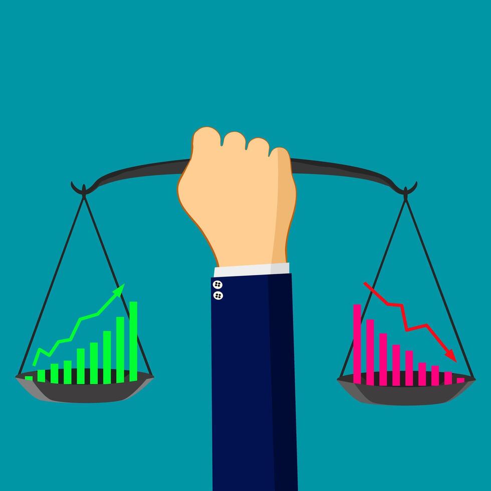 Businessman holding weighing scale with stock chart vector