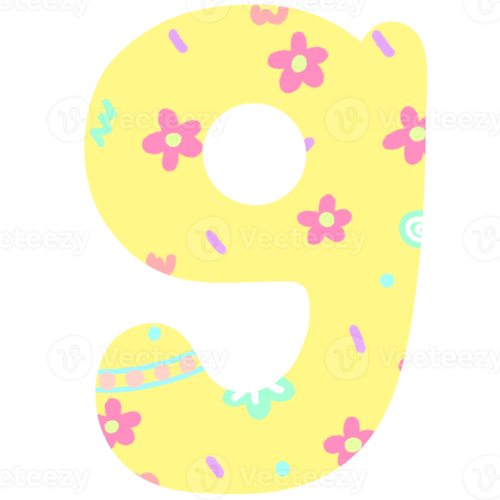 Numbers of easter pastel font png hand drawn