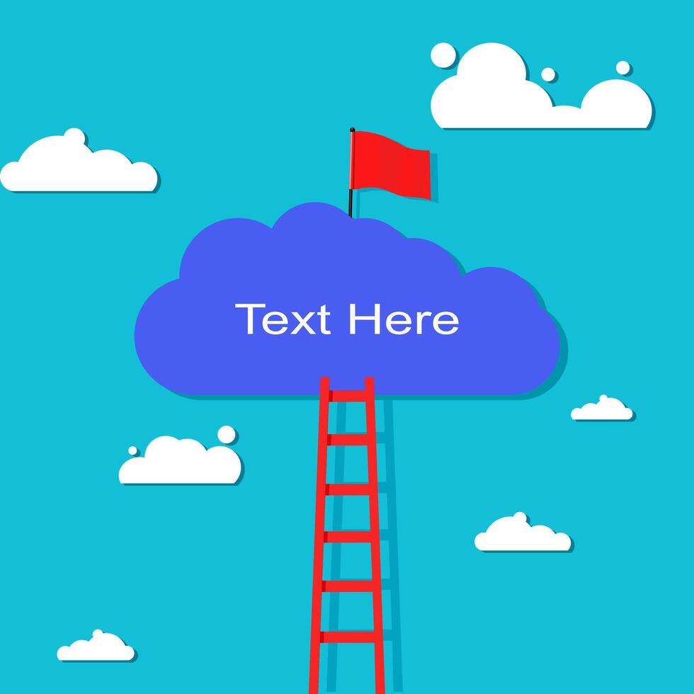 Stairs lead to clouds with red flags. success concept vector