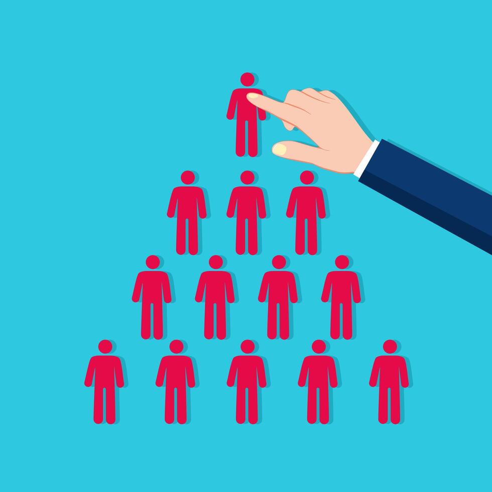 Hand Arranging Human Figures In Triangular Shape vector