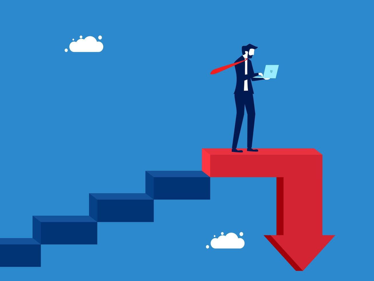 businessman going up stairs with arrows coming down from the top vector