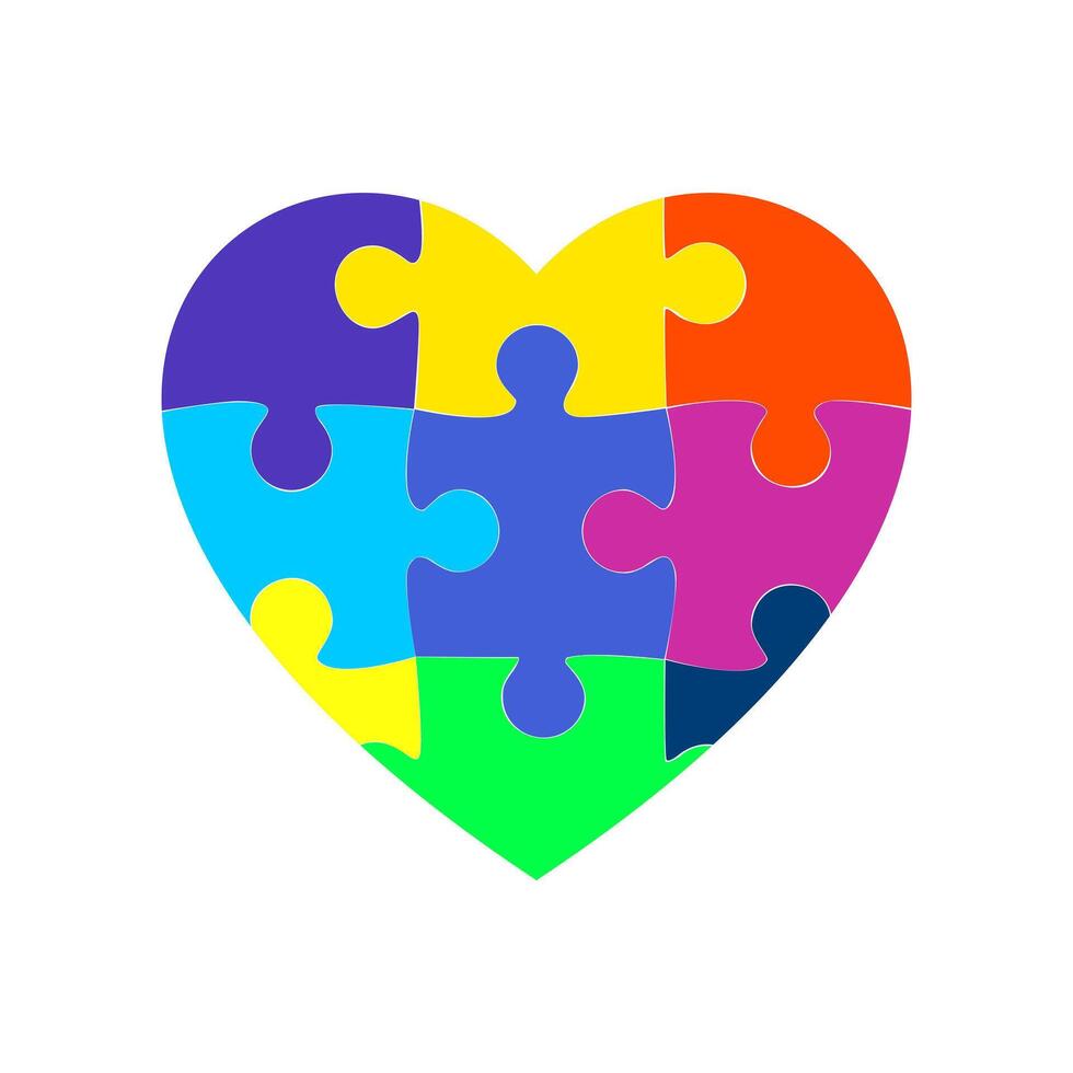 Jigsaw heart pieces with many colors. icon for apps vector