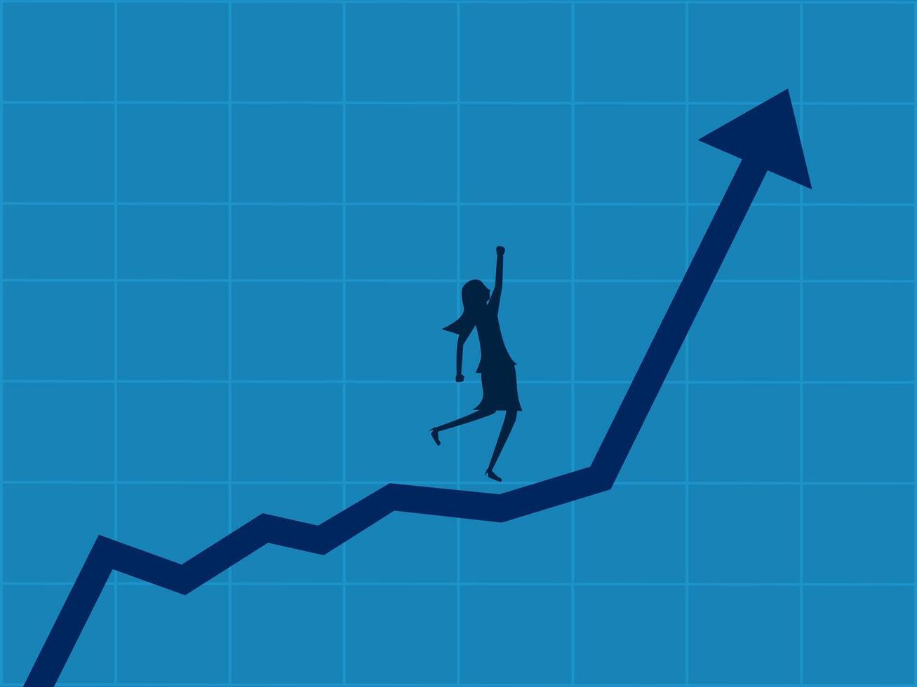 Earn profits. Businesswomen in a good mood on the graph increase vector