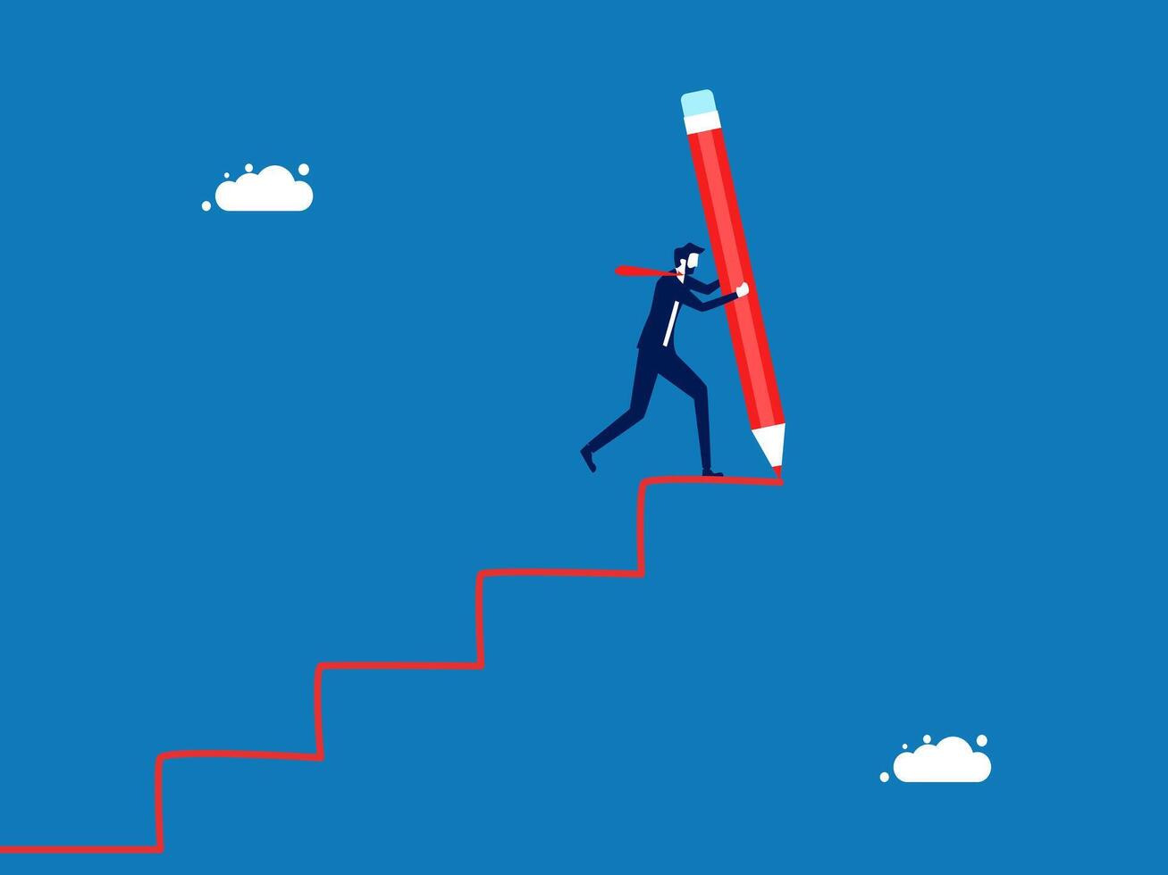 Career development Businessman uses pencil to draw stairs to climb to success vector