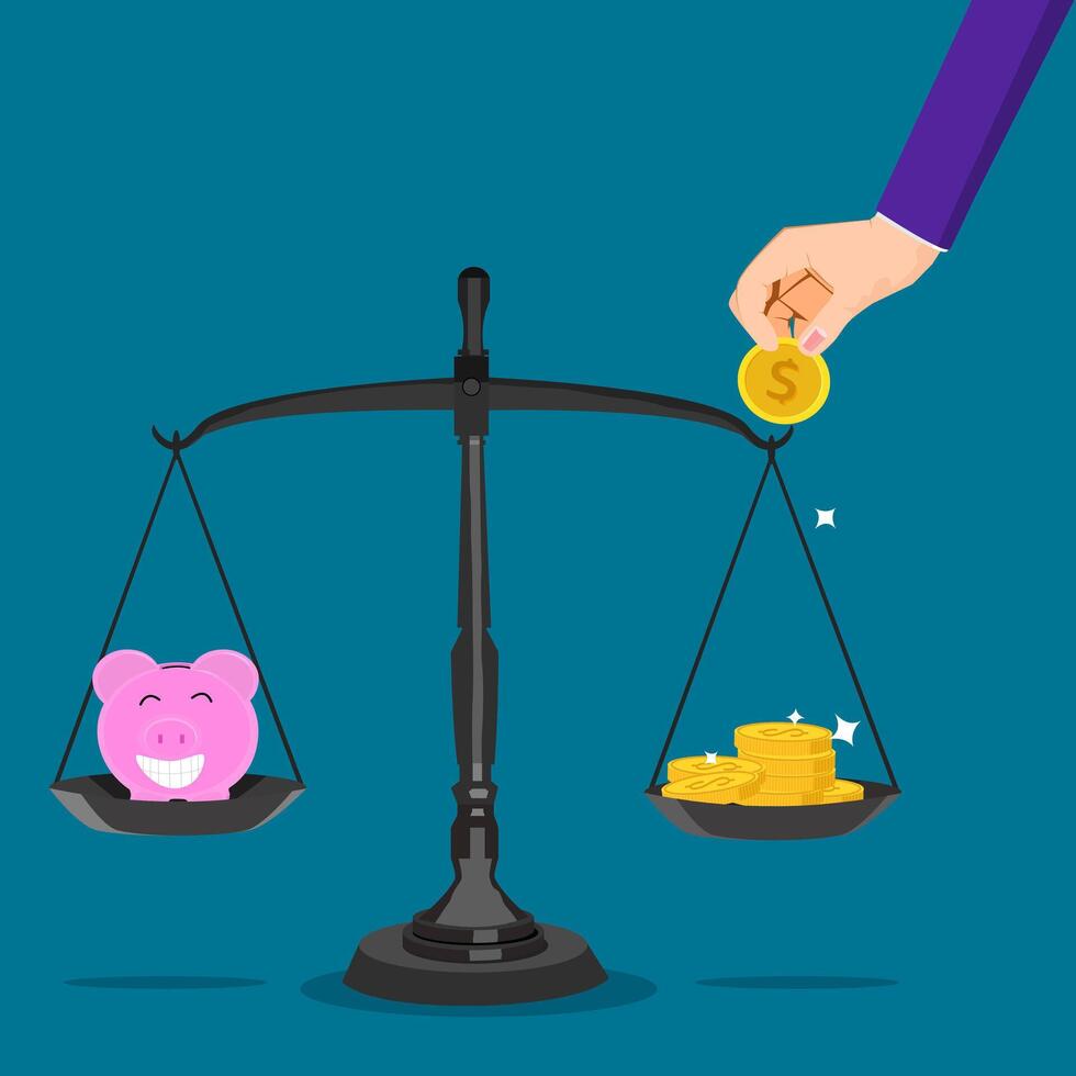 Scales and piggy banks vector