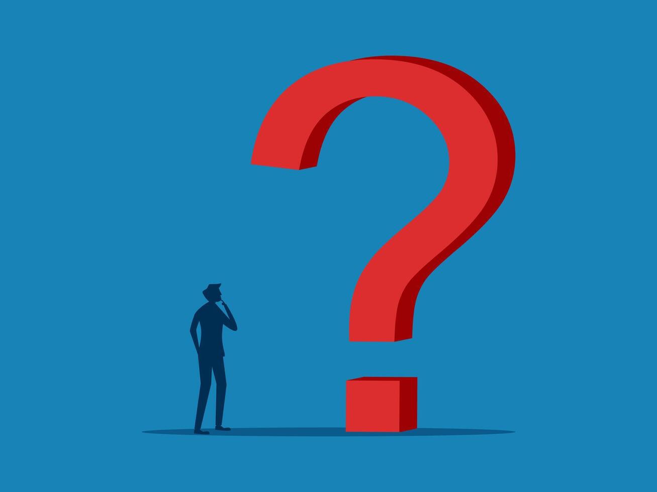 Thinking about solutions. Businessman thinking of answer with big question mark vector