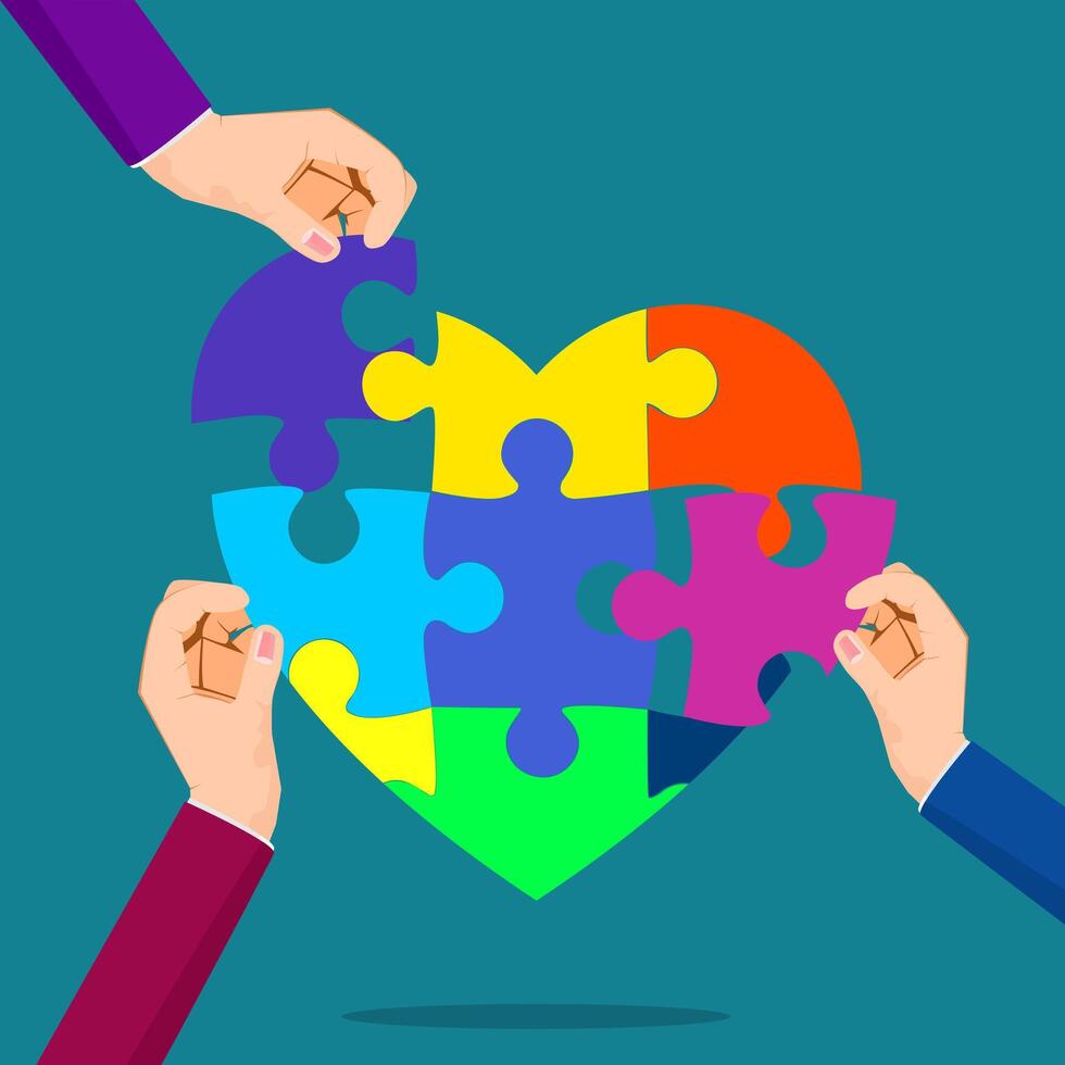 Assemble the heart puzzle. Heart jigsaw. vector