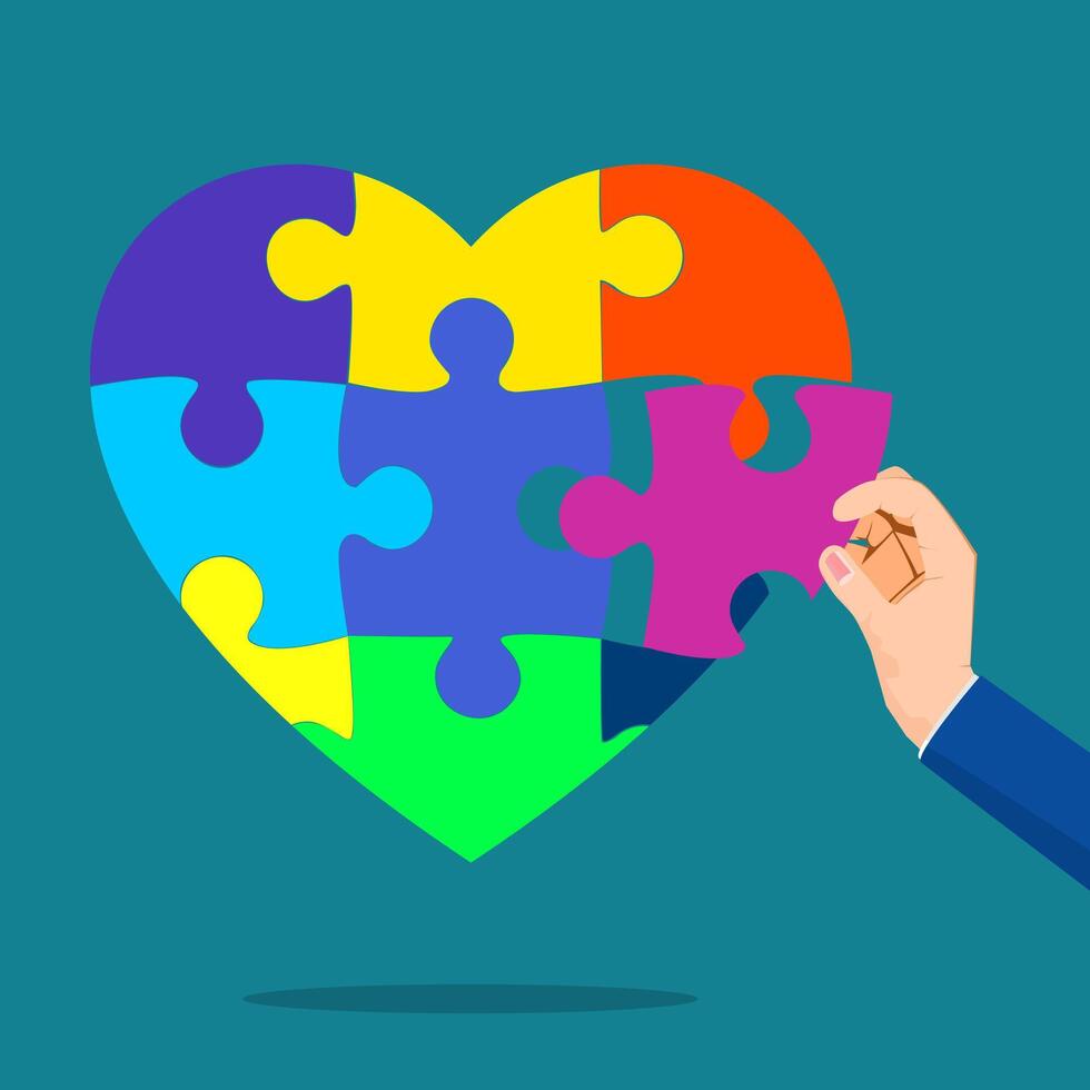 Assemble the heart puzzle. Heart jigsaw. vector