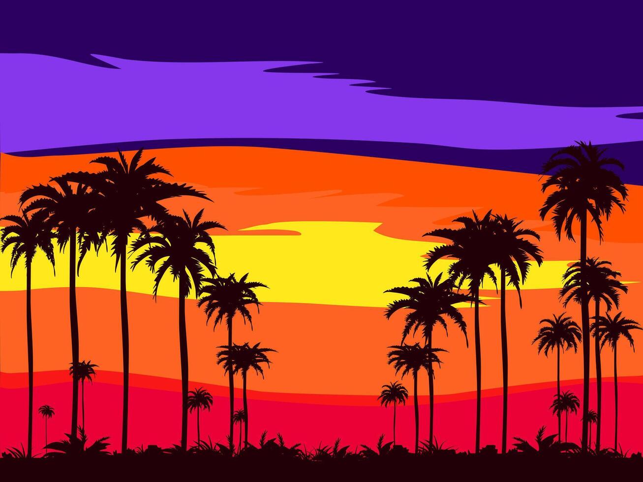 evening on the beach Summer orange sky and coconut tree vector