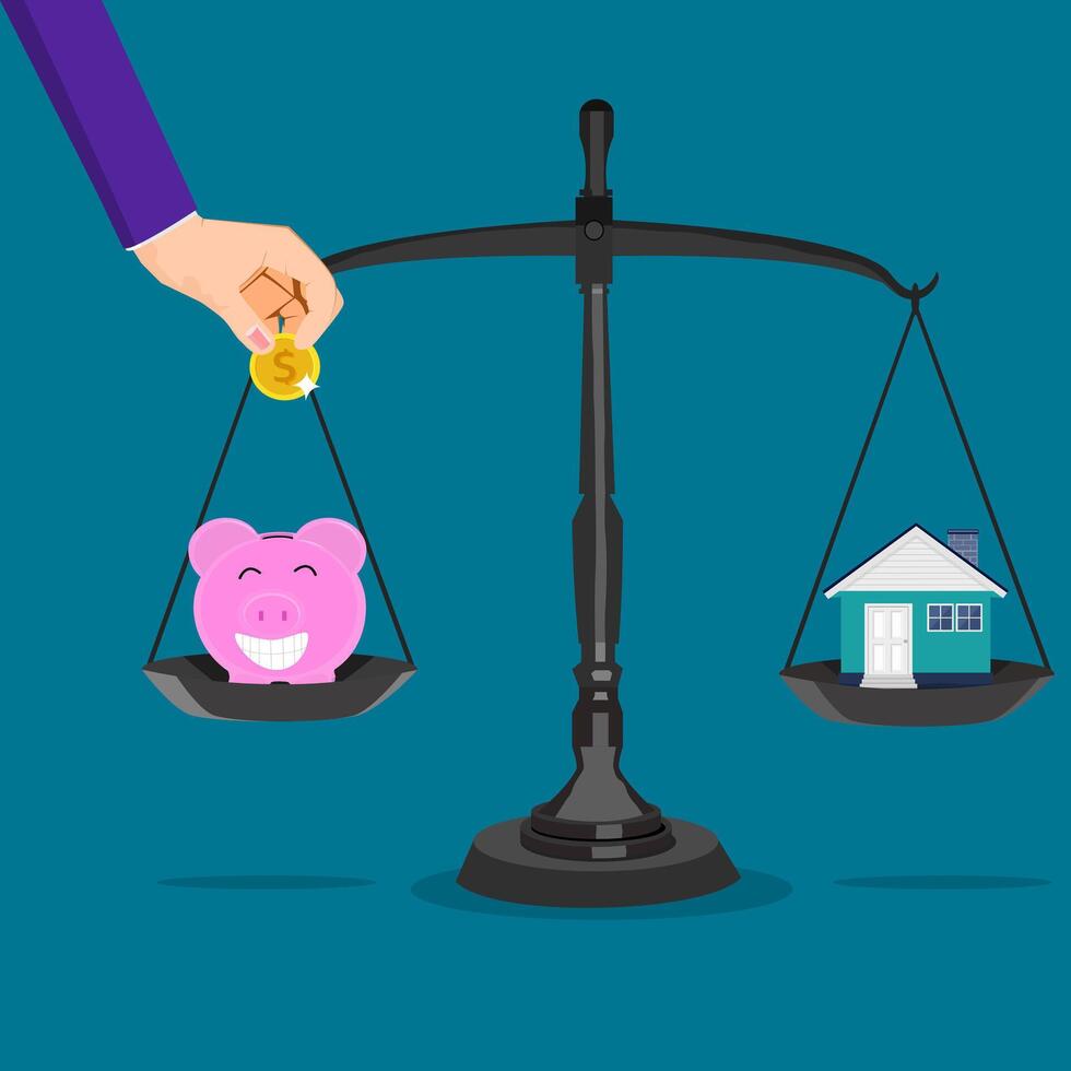 casa y cerdito banco. el concepto de ahorro y invertir en real inmuebles vector