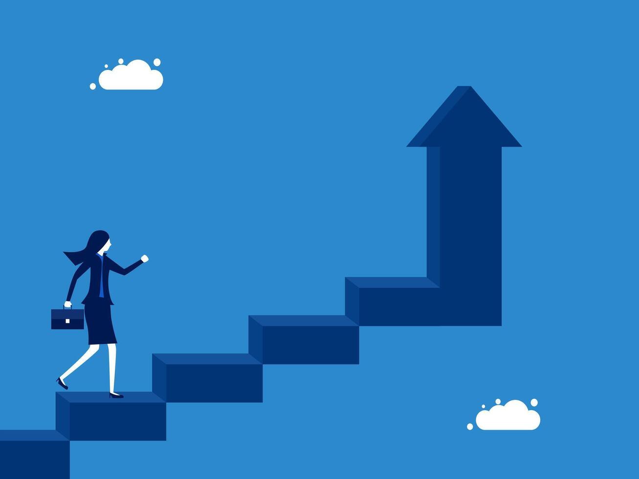 Development. Businessman ascends the ladder of success with an arrow pointing up vector