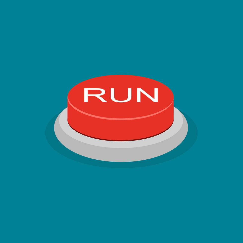 Red run button. Start concept vector