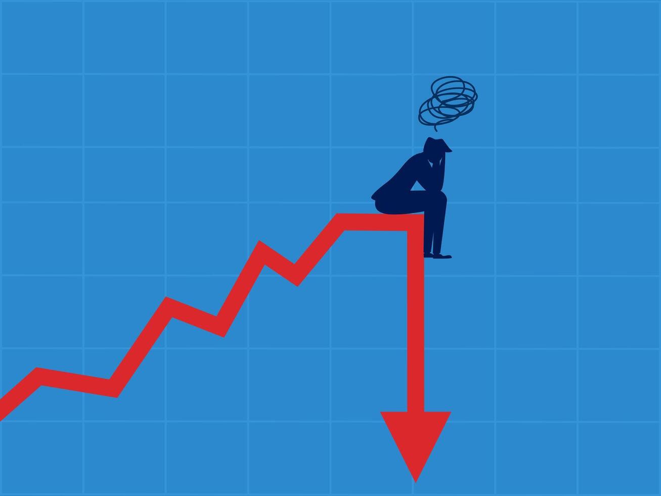 Losses. Investors are stuck on a falling stock graph. vector