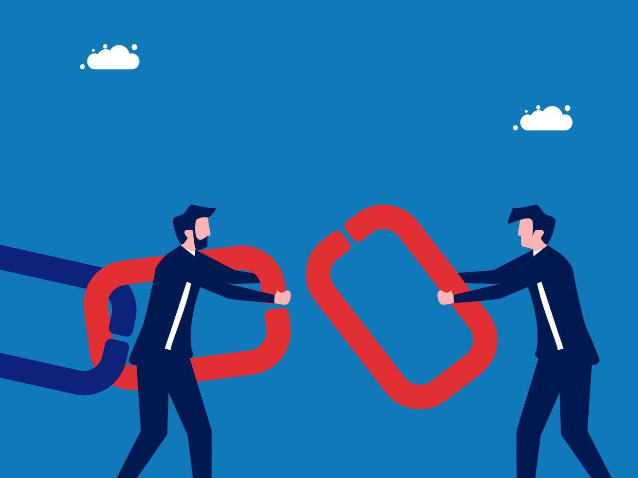 Business chain. Businessmen help connect business chains vector