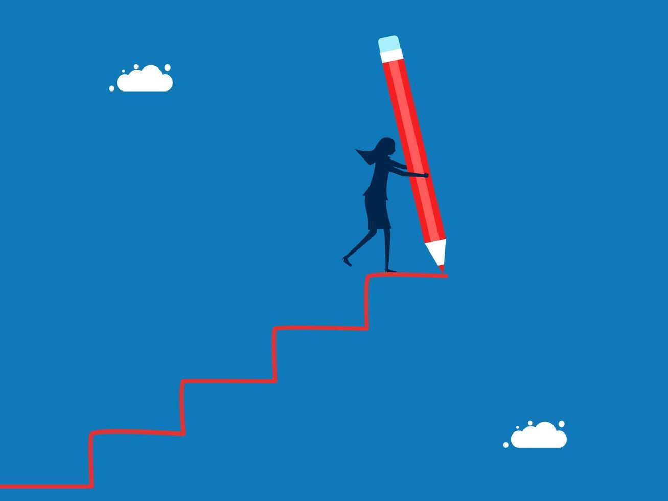 leader draws stairs with pencil to lead the team up vector