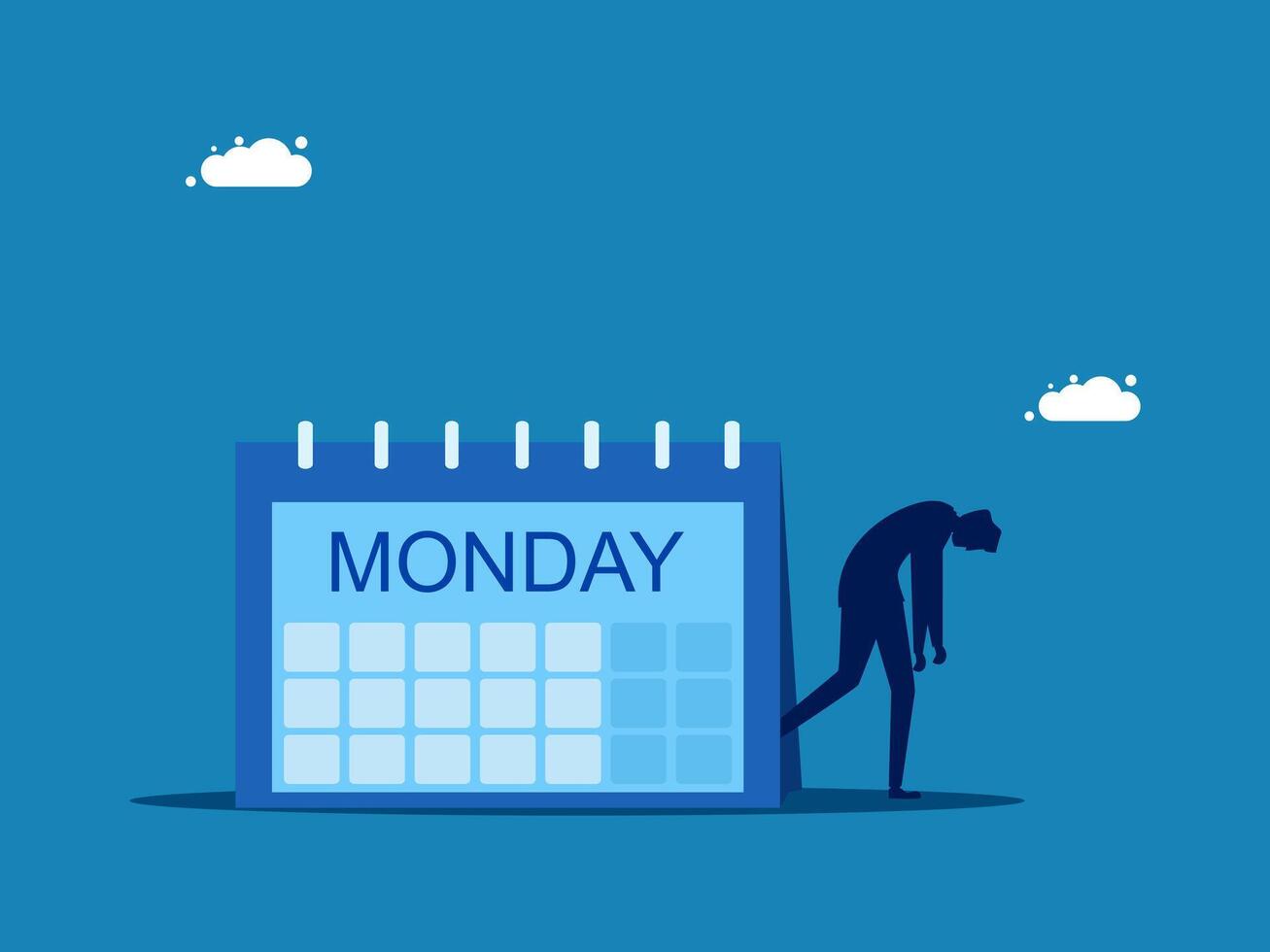 Depressed businessman goes to work on Monday calendar vector