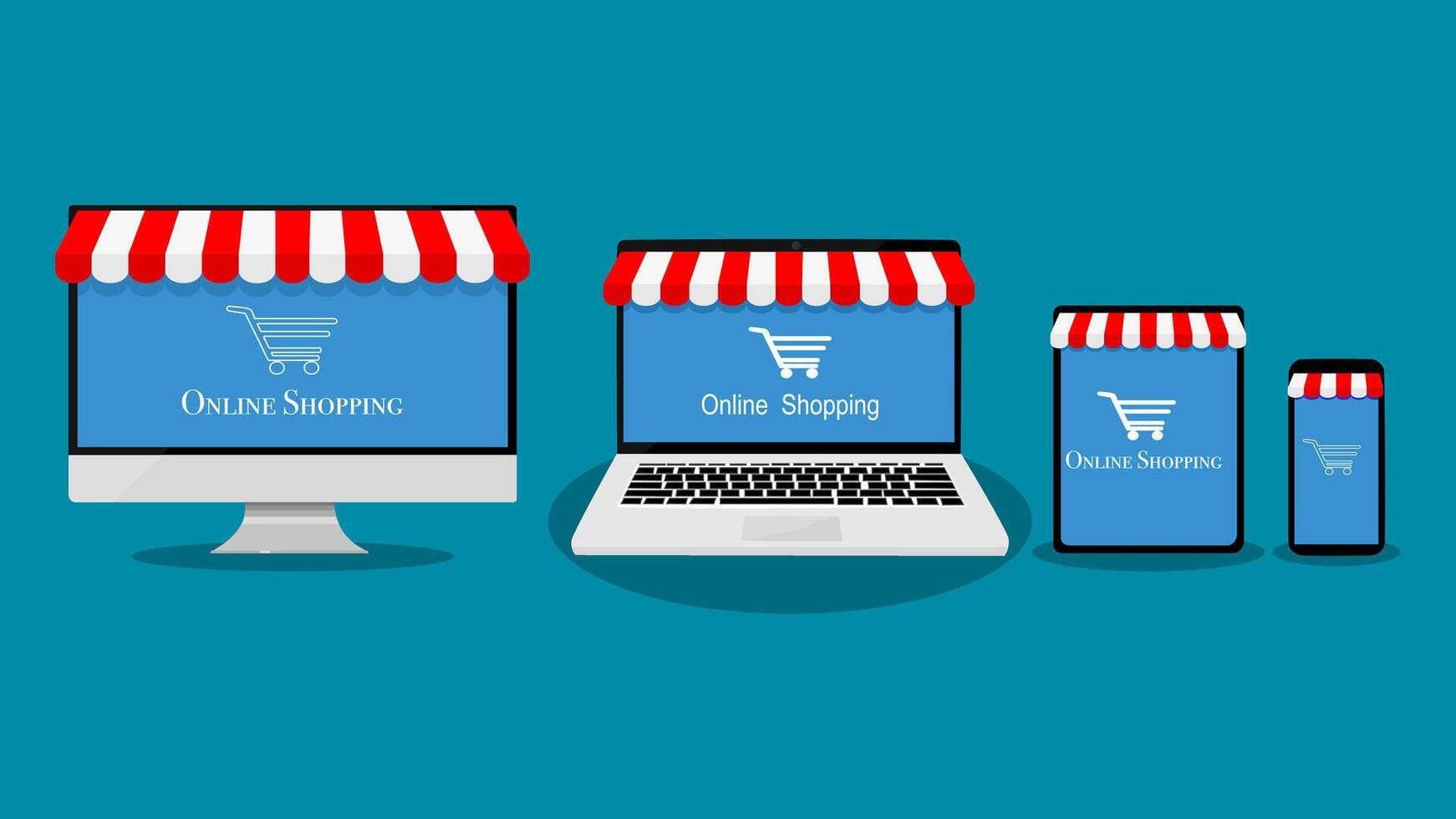 Online technology equipment. Concept of selling and ordering online vector