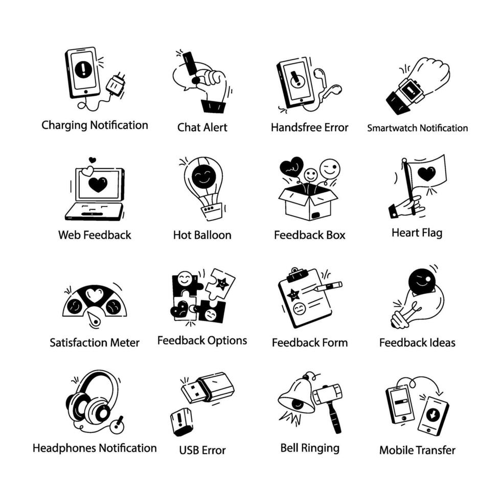 Set of Social Feedback and Notification Linear Icons vector