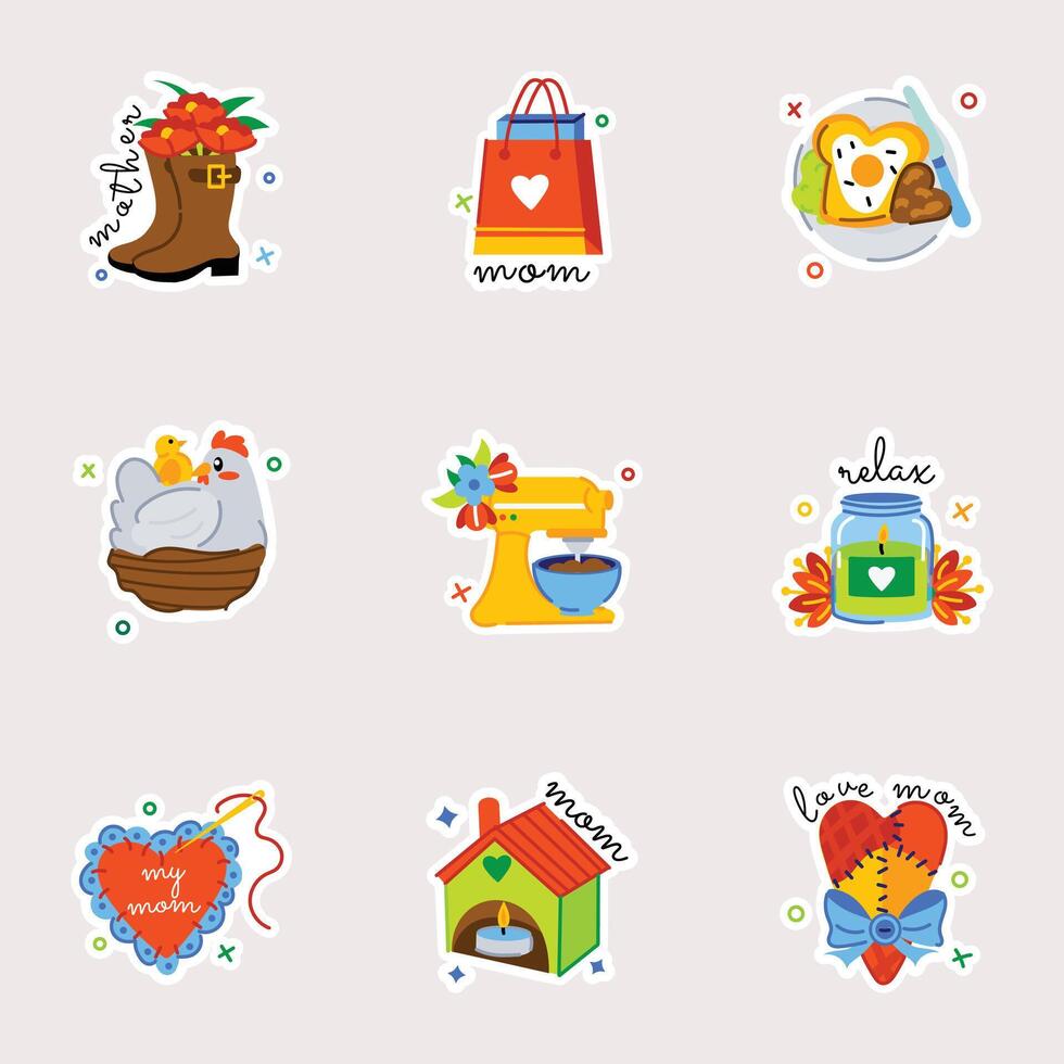 Modern Flat Stickers Depicting Mother Care vector